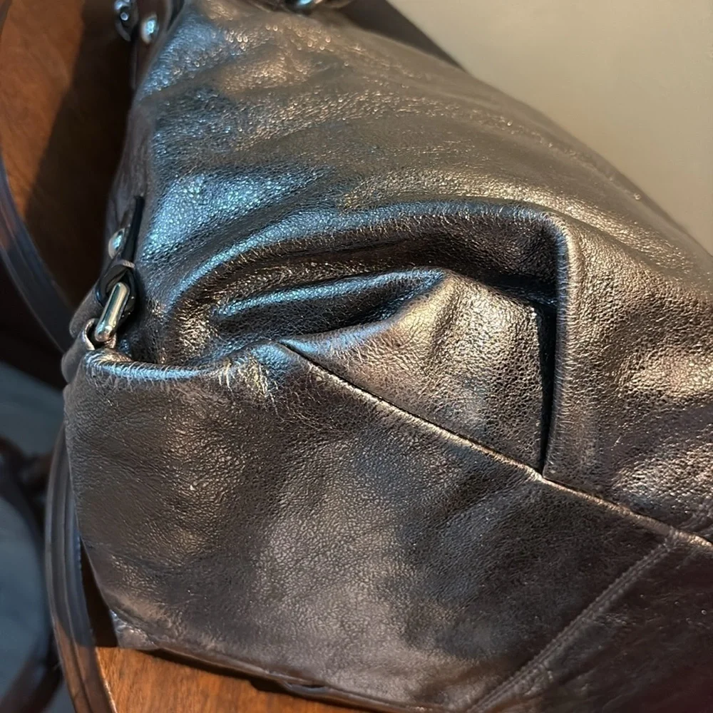 Coach  Brooke metallic  shorter version 10”h silver bronze leather chain added